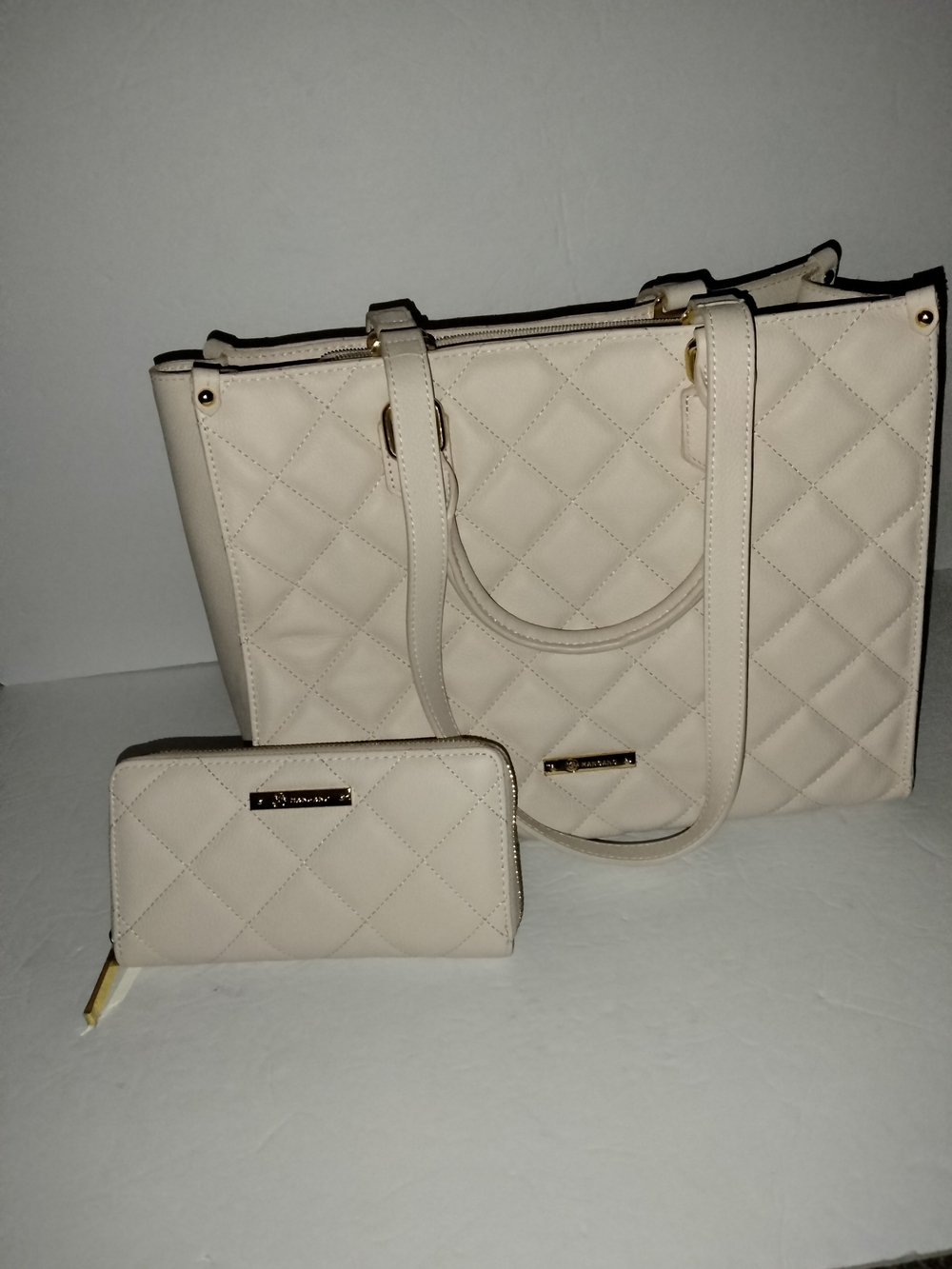 Joy Mangano Almond (2PC) Quilted Shoulder Tote & Matching Zip Wallet - NWOT